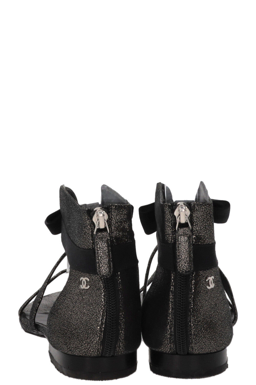 CHANEL Bow Detail Sandals Black Grey