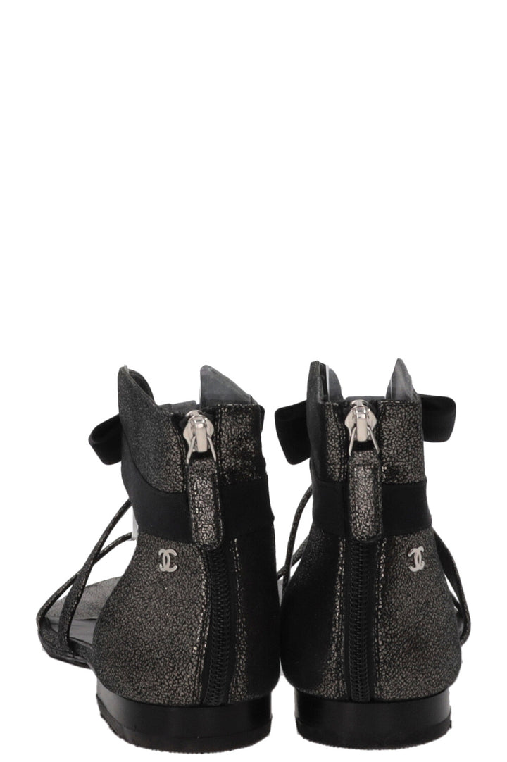 CHANEL Bow Detail Sandals Black Grey