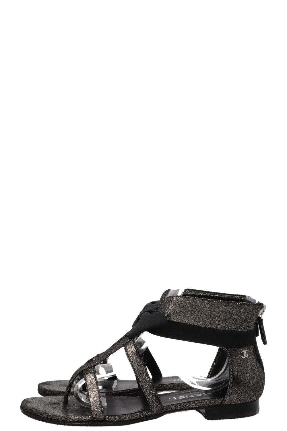 CHANEL Bow Detail Sandals Black Grey