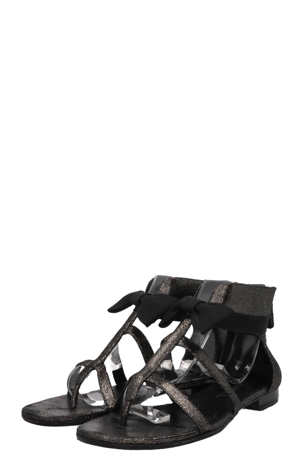 CHANEL Bow Detail Sandals Black Grey
