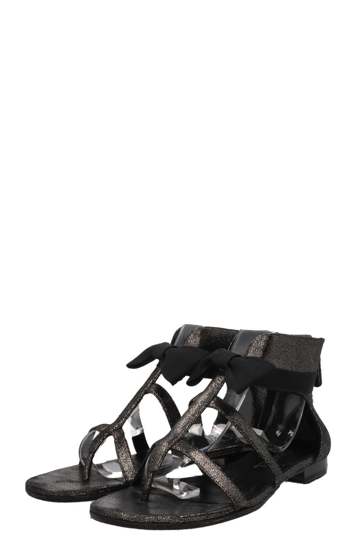 CHANEL Bow Detail Sandals Black Grey