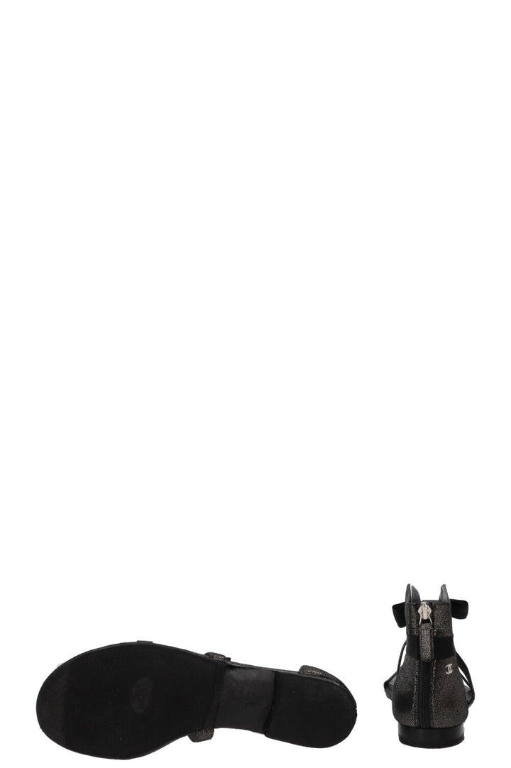 CHANEL Bow Detail Sandals Black Grey