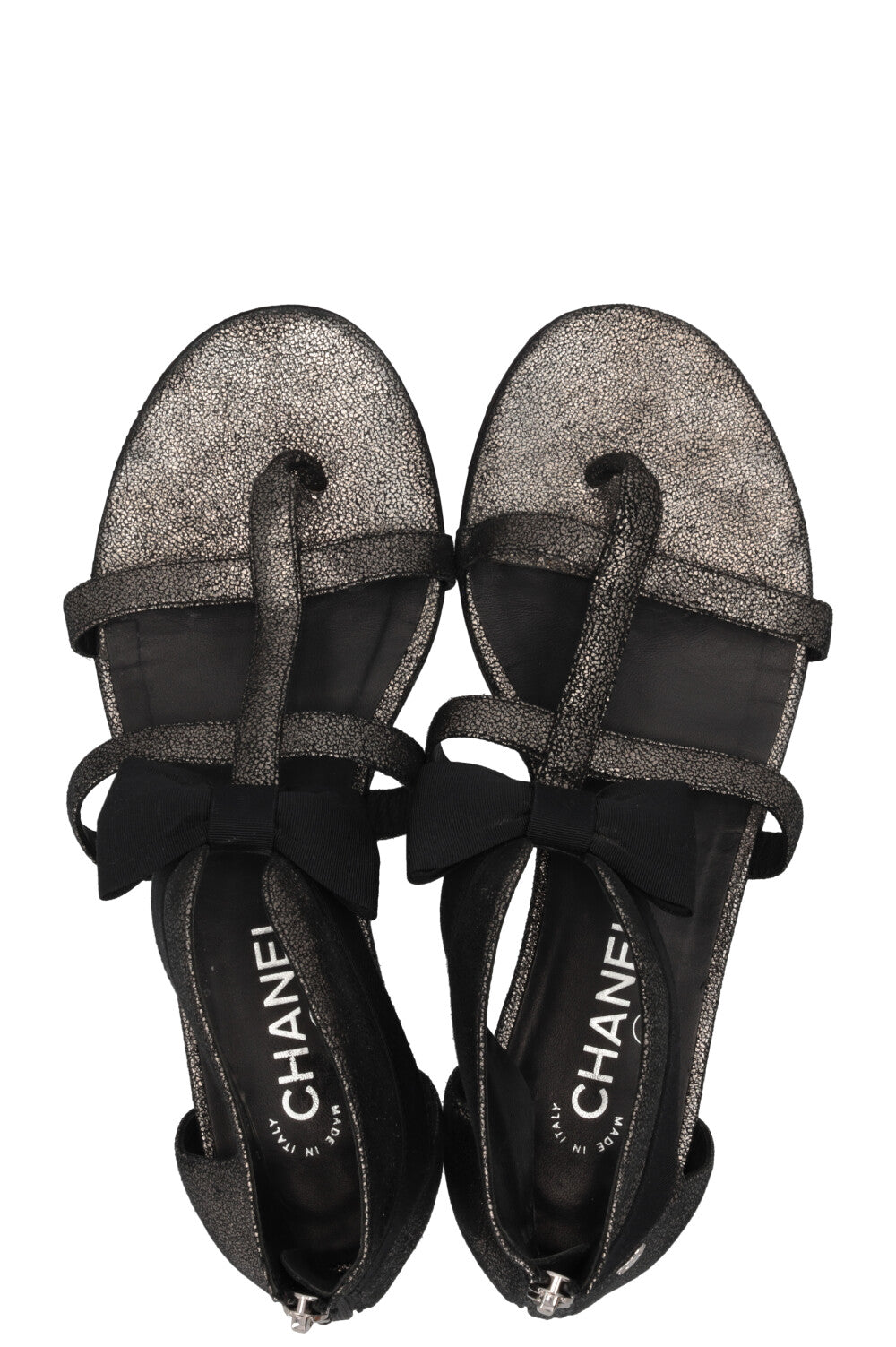 CHANEL Bow Detail Sandals Black Grey