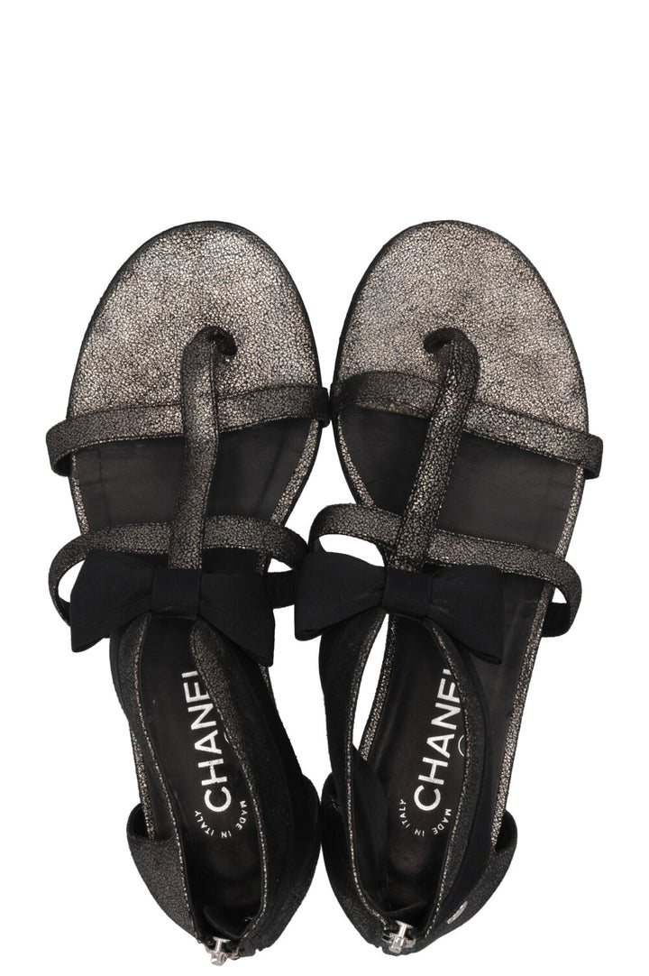 CHANEL Bow Detail Sandals Black Grey
