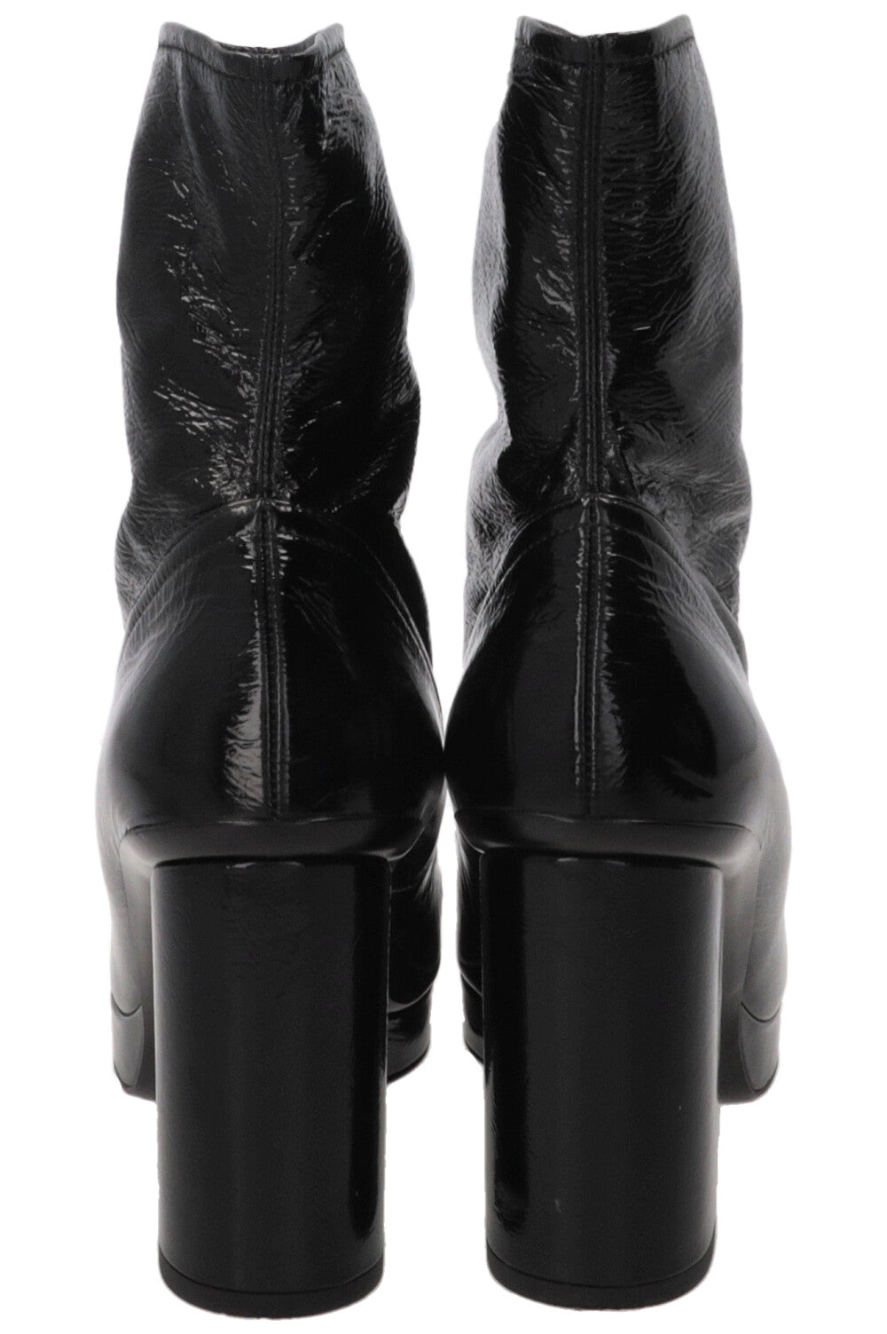 Bottes à talons bloc CHANEL CC en cuir verni noir