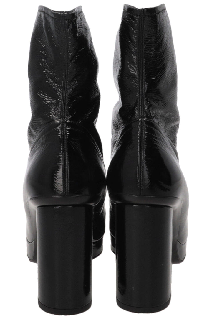 Bottes à talons bloc CHANEL CC en cuir verni noir