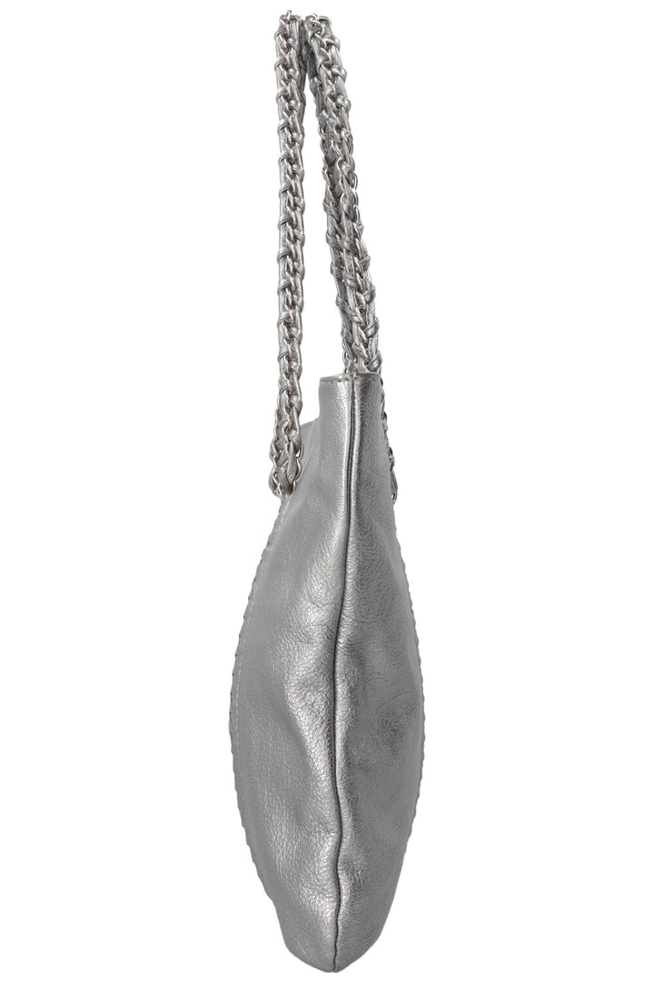 CHANEL CC Chain Tote Bag Leather Metallic Silver