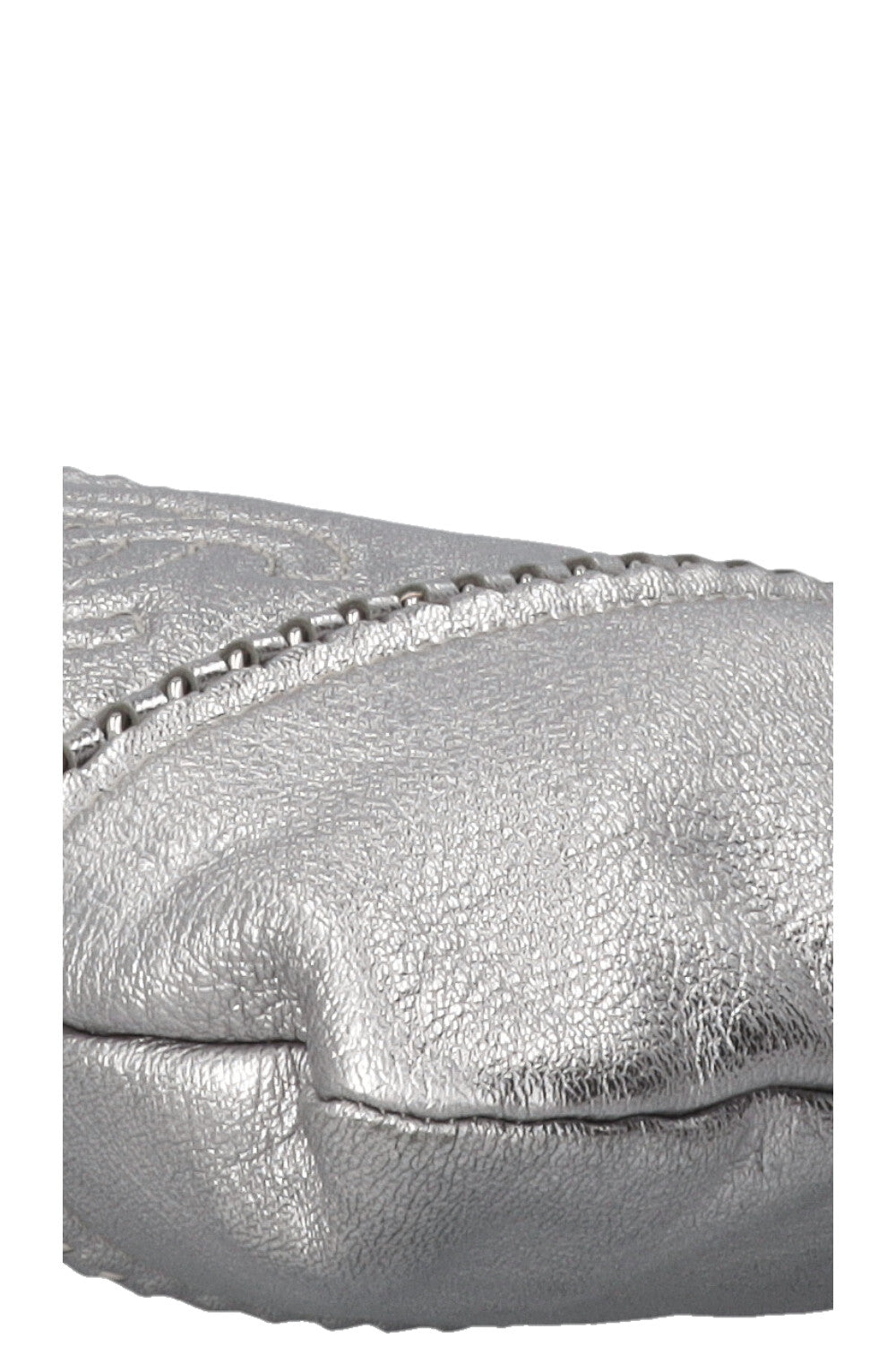 CHANEL CC Chain Tote Bag Leather Metallic Silver