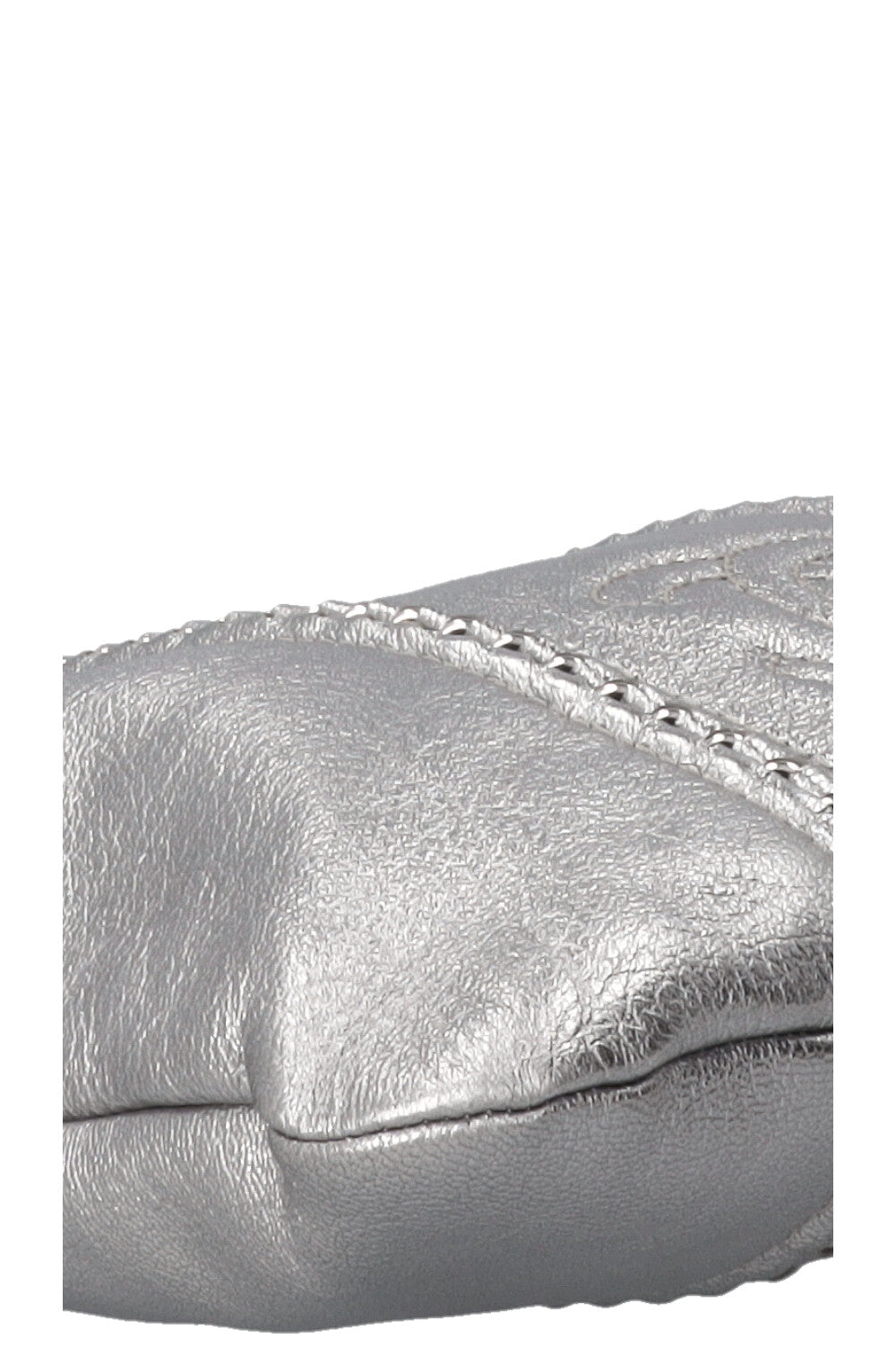 CHANEL CC Chain Tote Bag Leather Metallic Silver