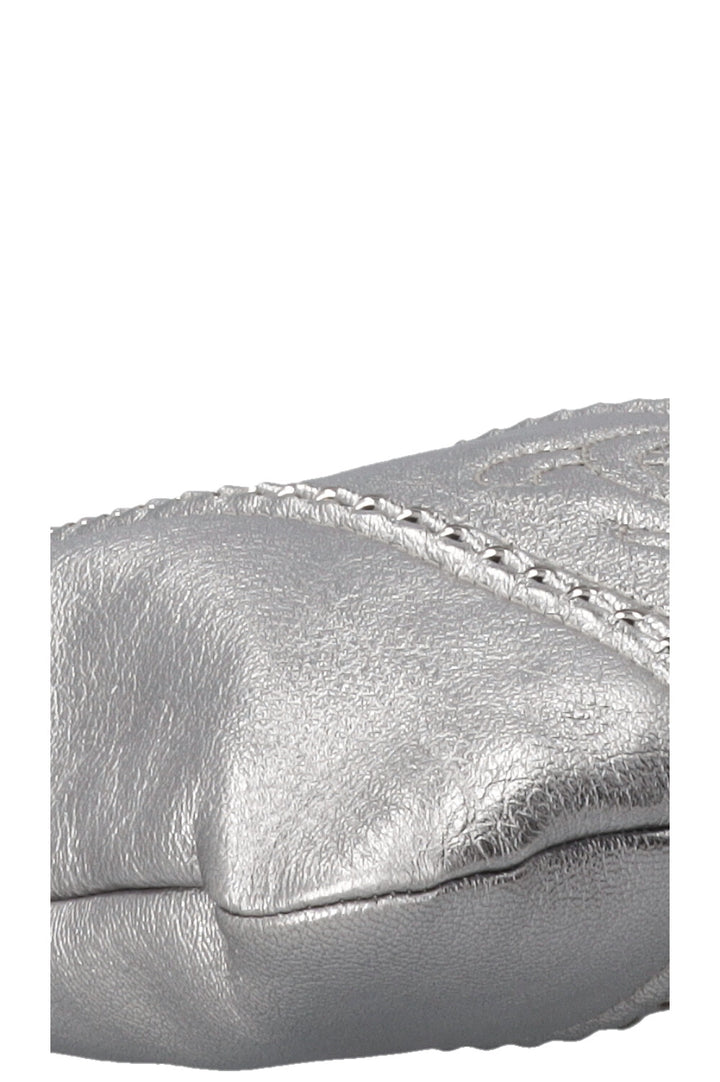CHANEL CC Chain Tote Bag Leather Metallic Silver