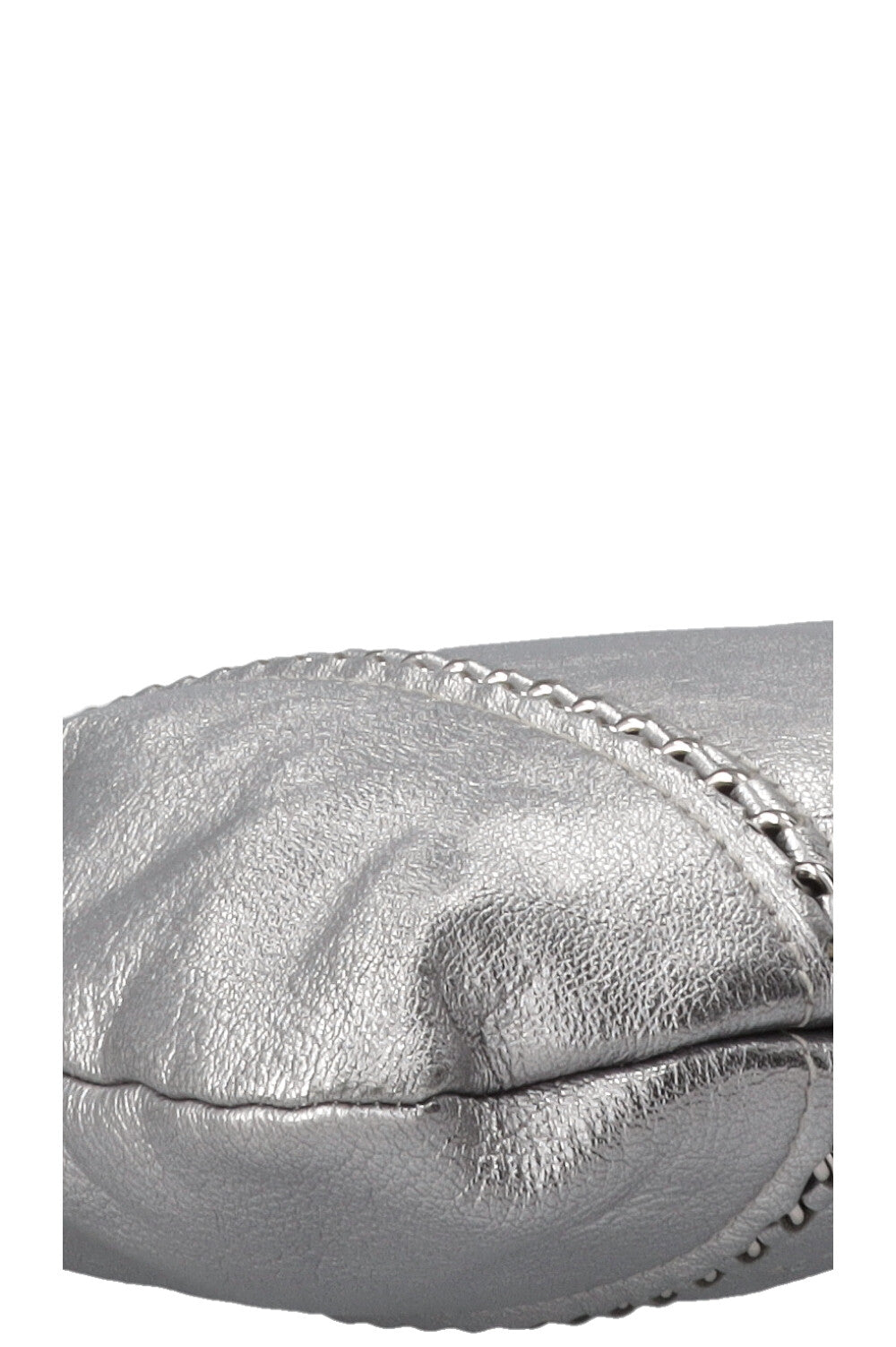 CHANEL CC Chain Tote Bag Leather Metallic Silver