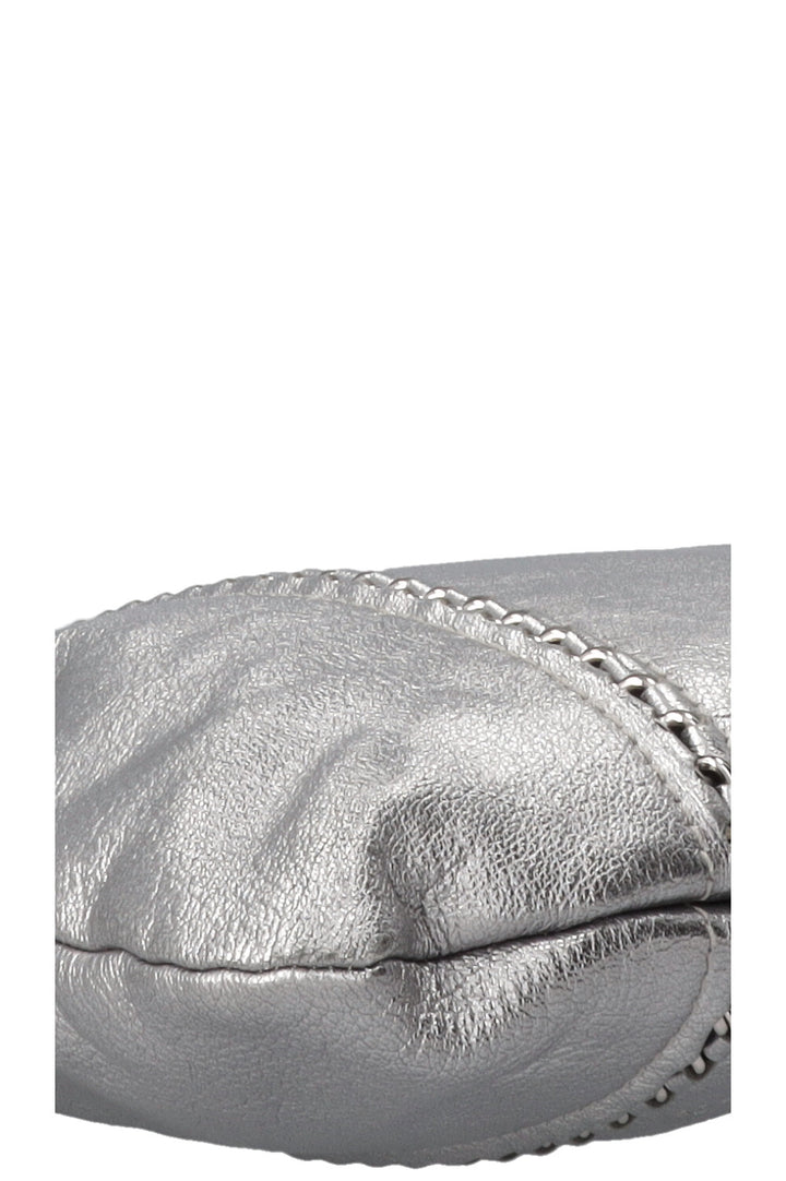 CHANEL CC Chain Tote Bag Leather Metallic Silver