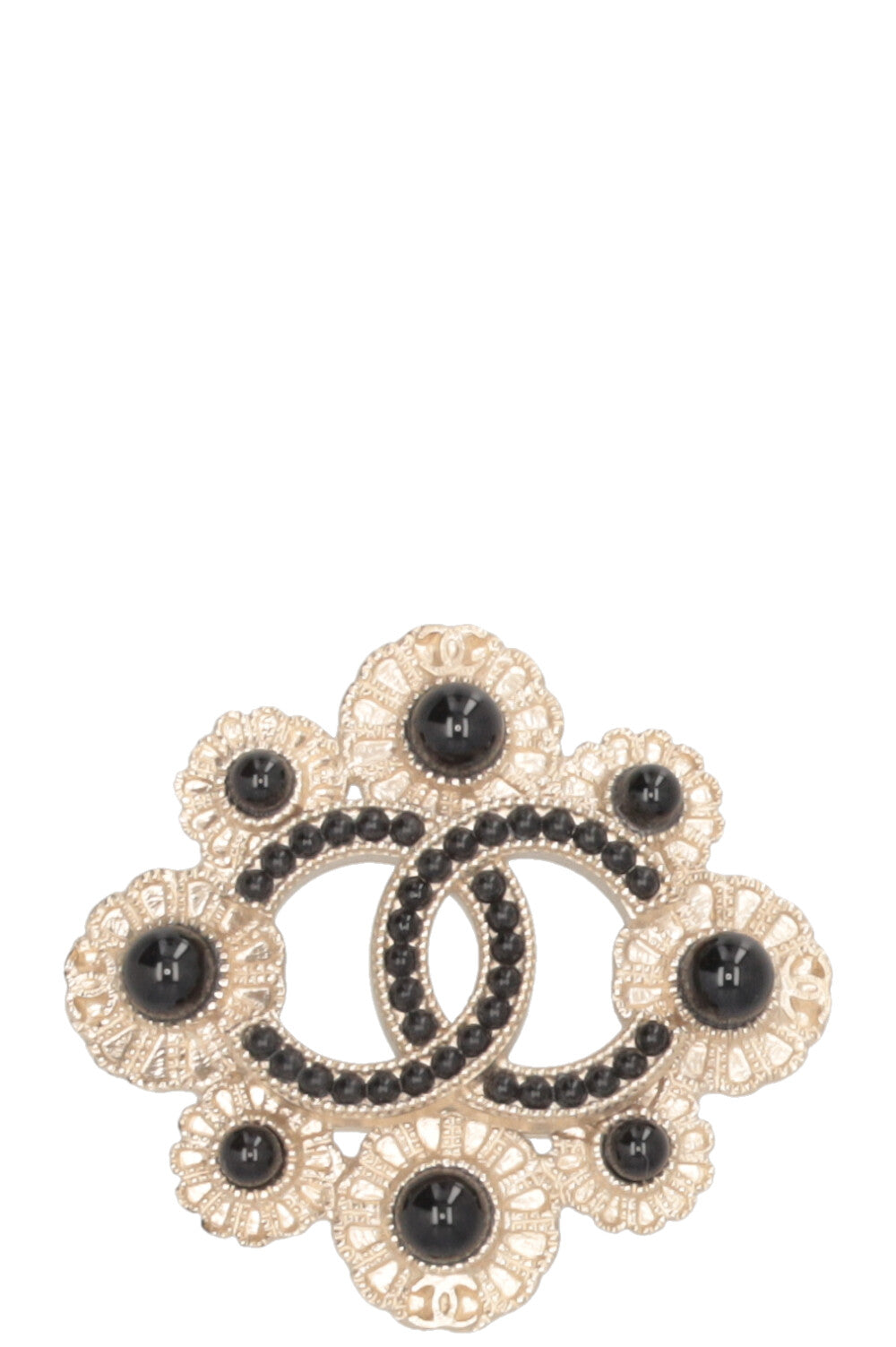 CHANEL CC Embellished Brooch Metal Black
