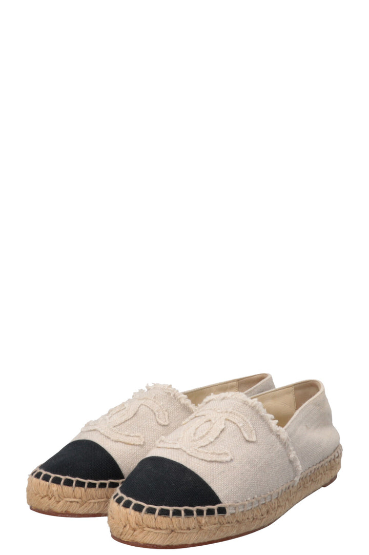CHANEL CC Espadrilles Canvas Off-White Black