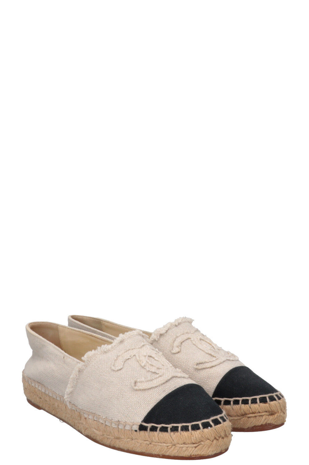CHANEL CC Espadrilles Canvas Off-White Black