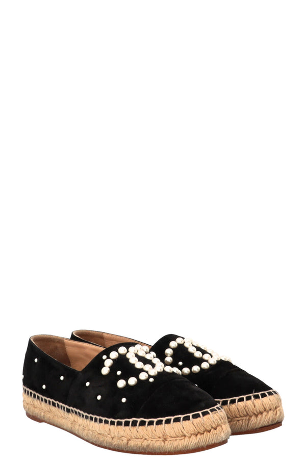 CHANEL CC Espadrilles Suede Pearl Black
