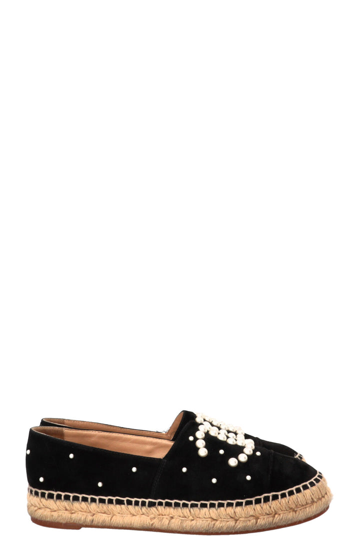 CHANEL CC Espadrilles Suede Pearl Black