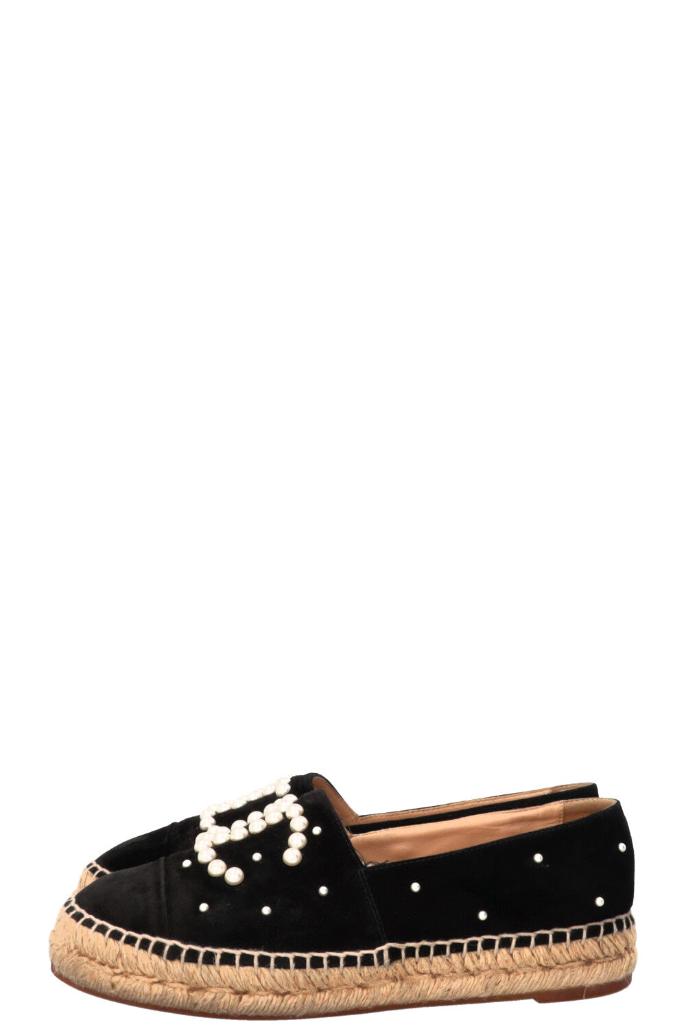 CHANEL CC Espadrilles Suede Pearl Black