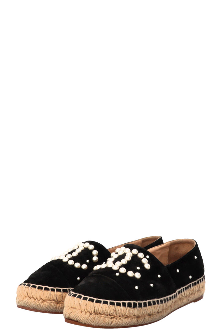 CHANEL CC Espadrilles Suede Pearl Black