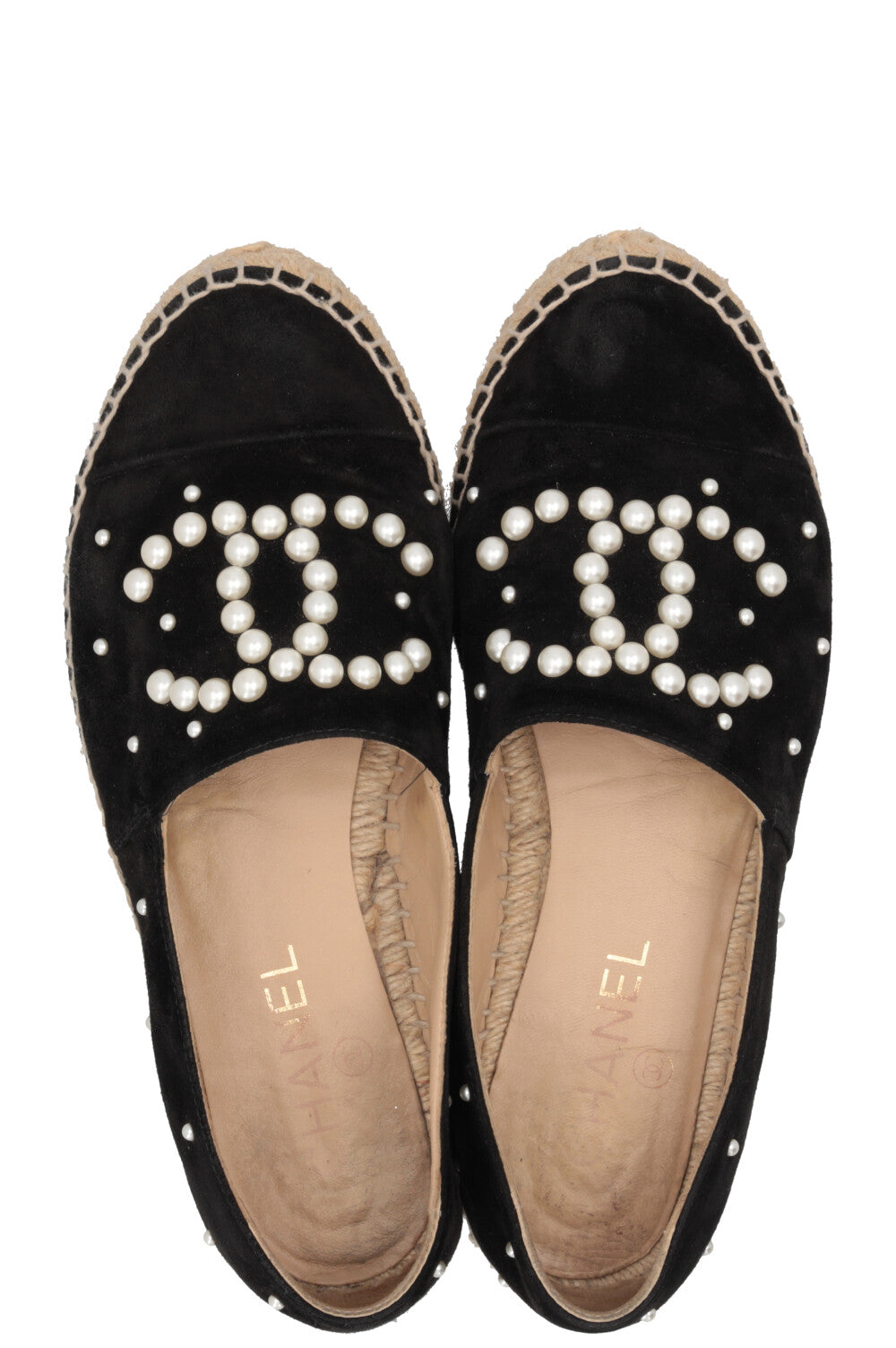 CHANEL CC Espadrilles Suede Pearl Black