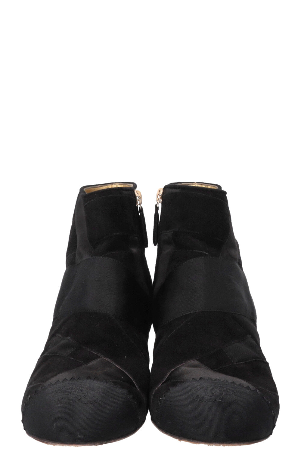 CHANEL CC Grossgrain Ankle Boots Satin Black