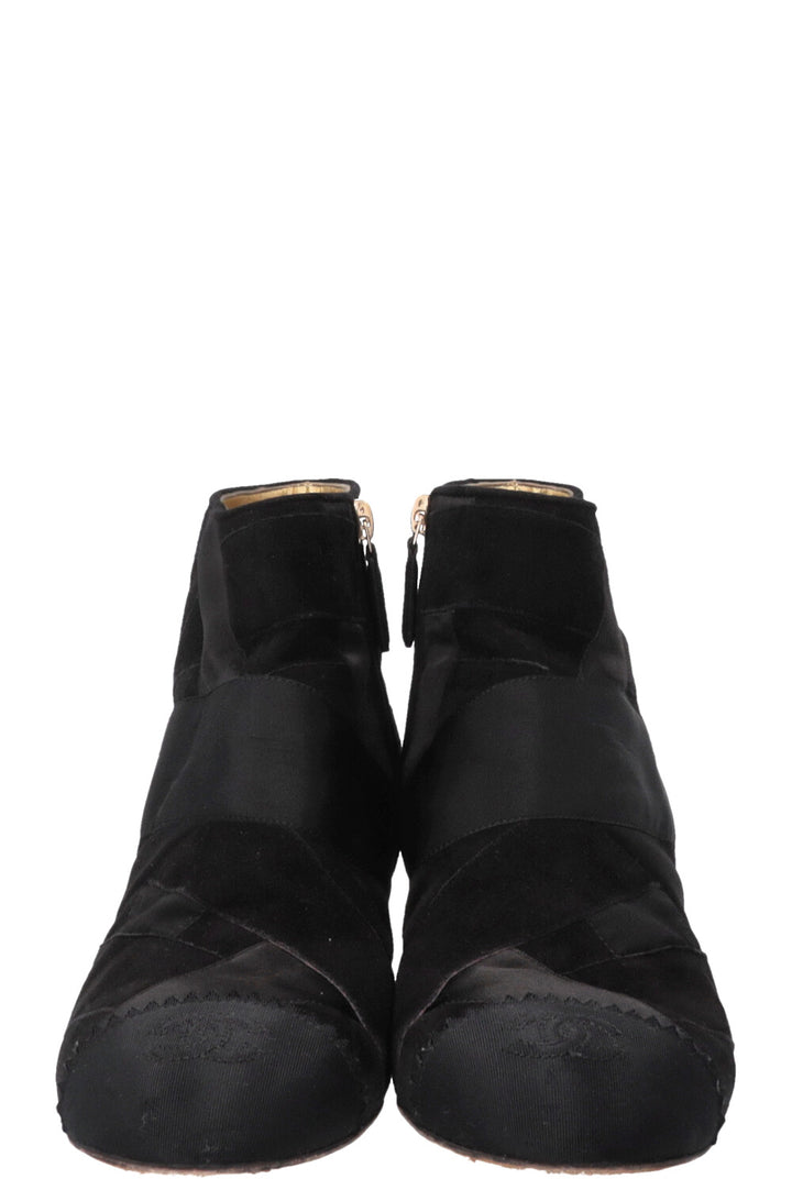 CHANEL CC Grossgrain Ankle Boots Satin Black
