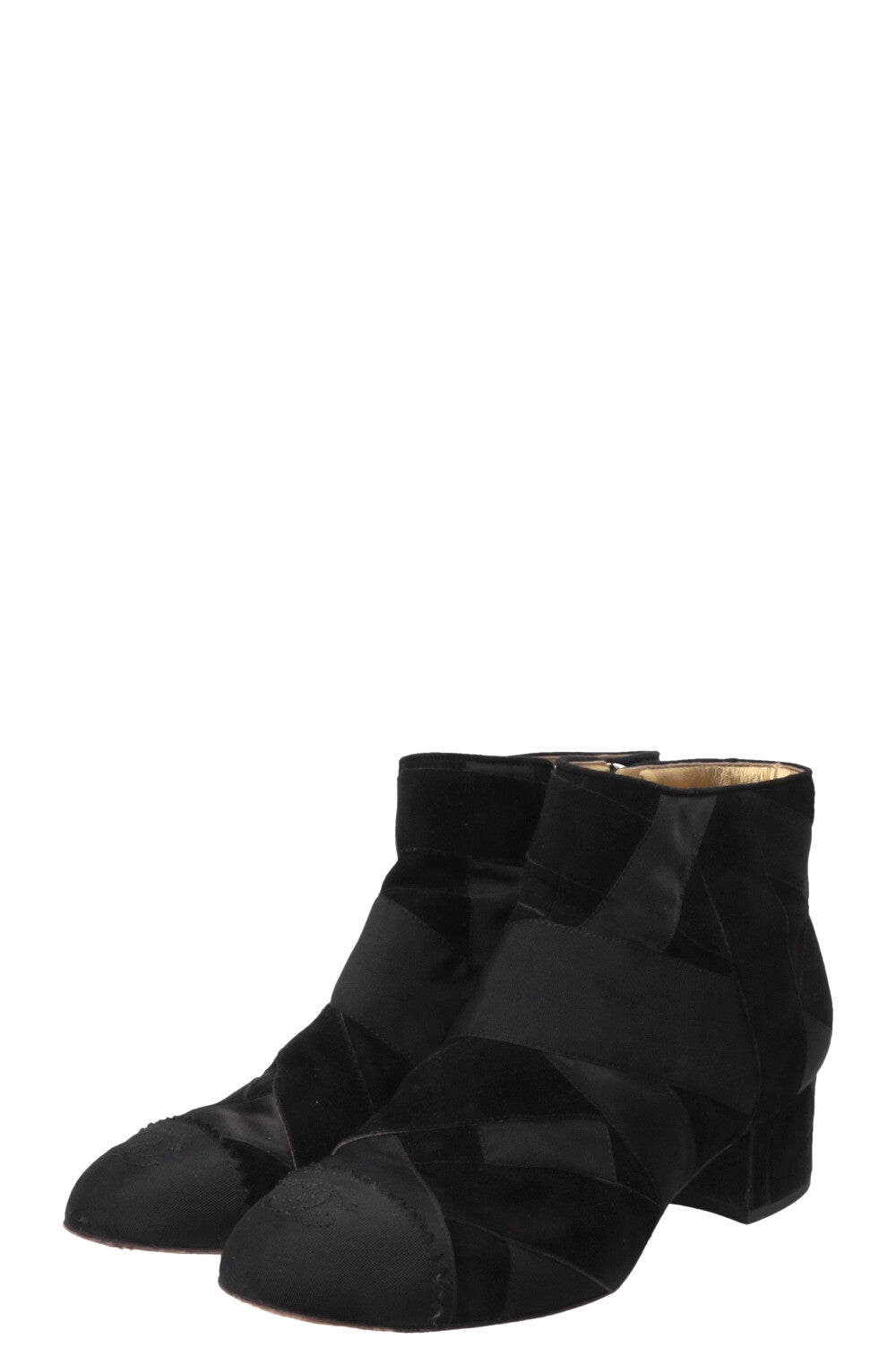 CHANEL CC Grossgrain Ankle Boots Satin Black