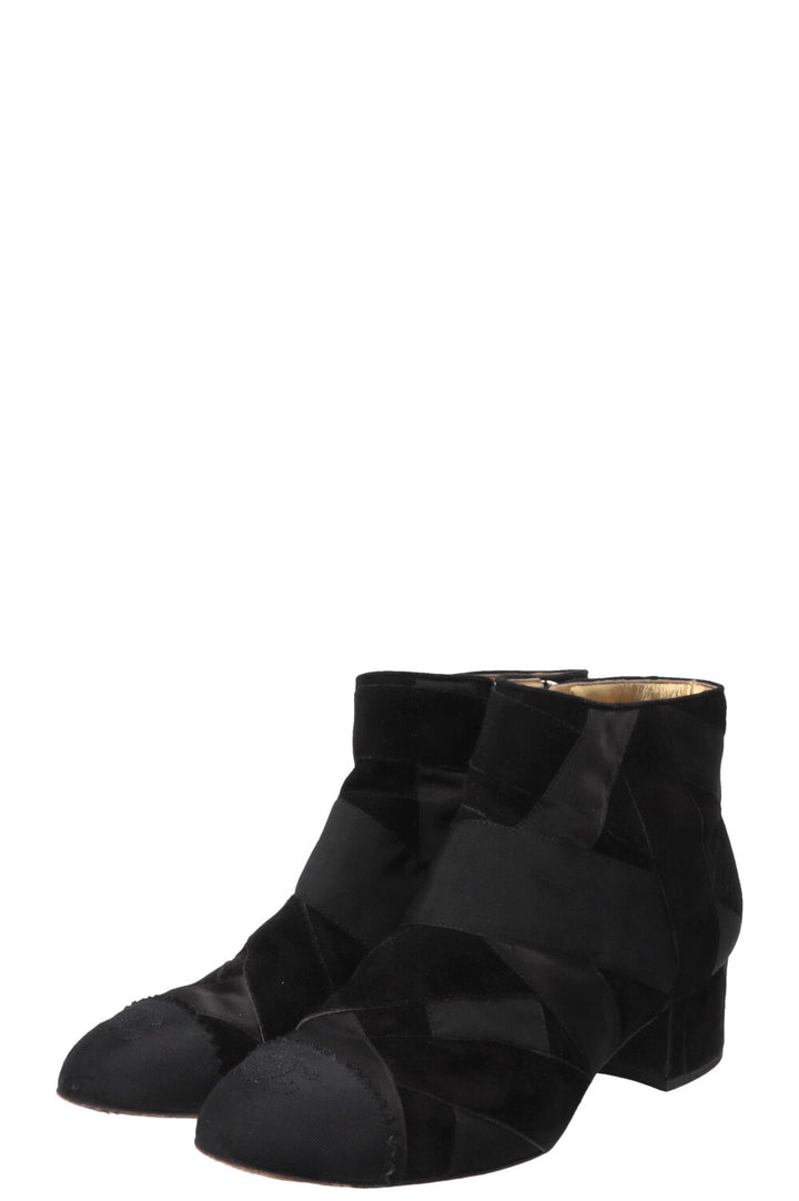 CHANEL CC Grossgrain Ankle Boots Satin Black