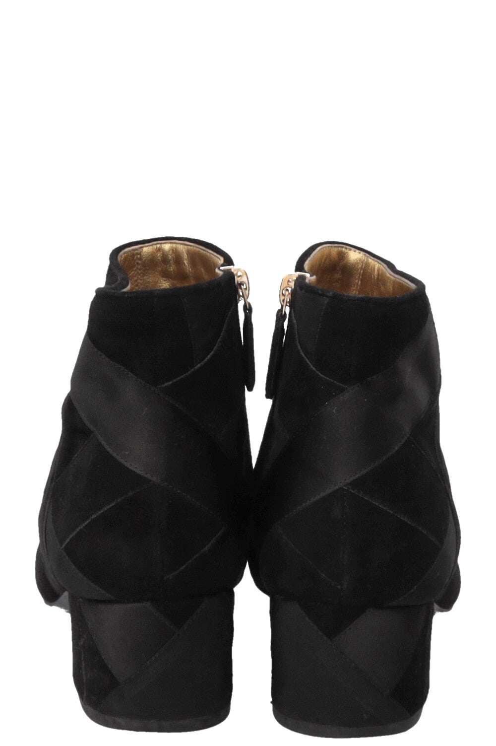 CHANEL CC Grossgrain Ankle Boots Satin Black