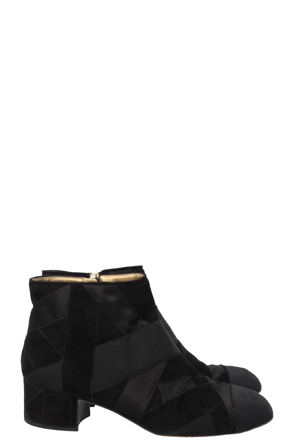 CHANEL CC Grossgrain Ankle Boots Satin Black
