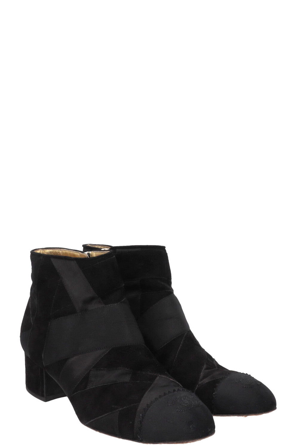CHANEL CC Grossgrain Ankle Boots Satin Black