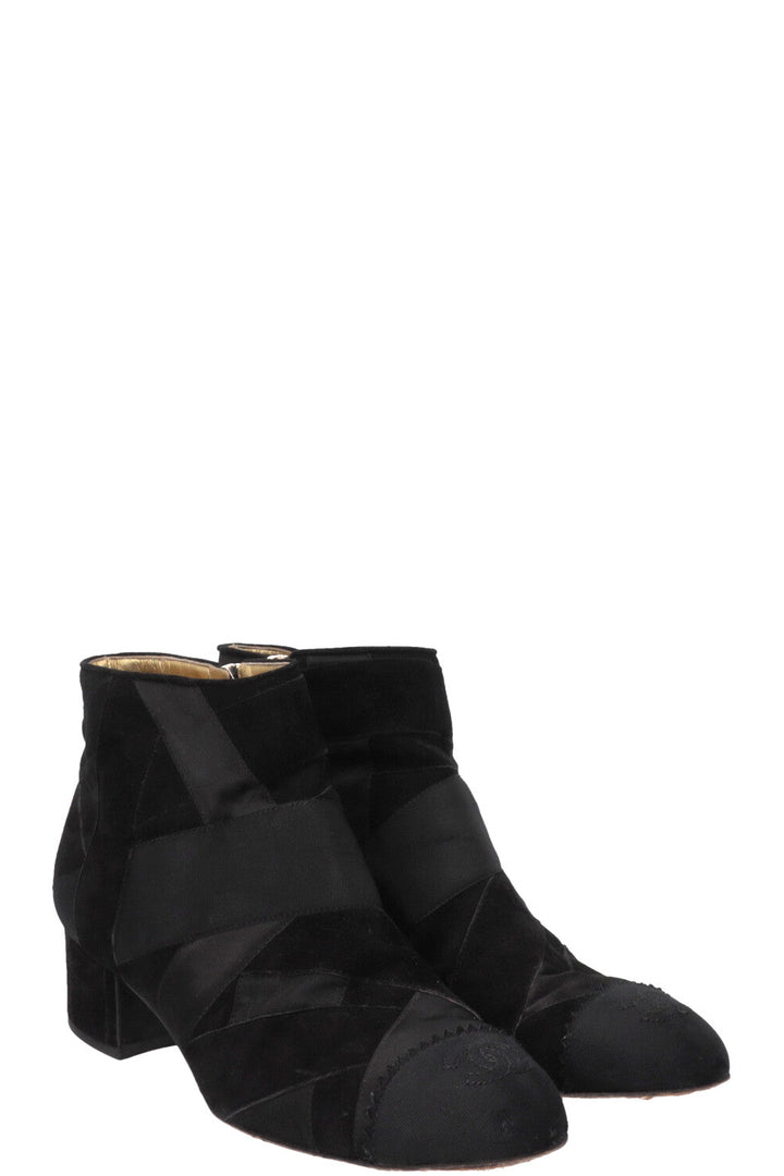 CHANEL CC Grossgrain Ankle Boots Satin Black
