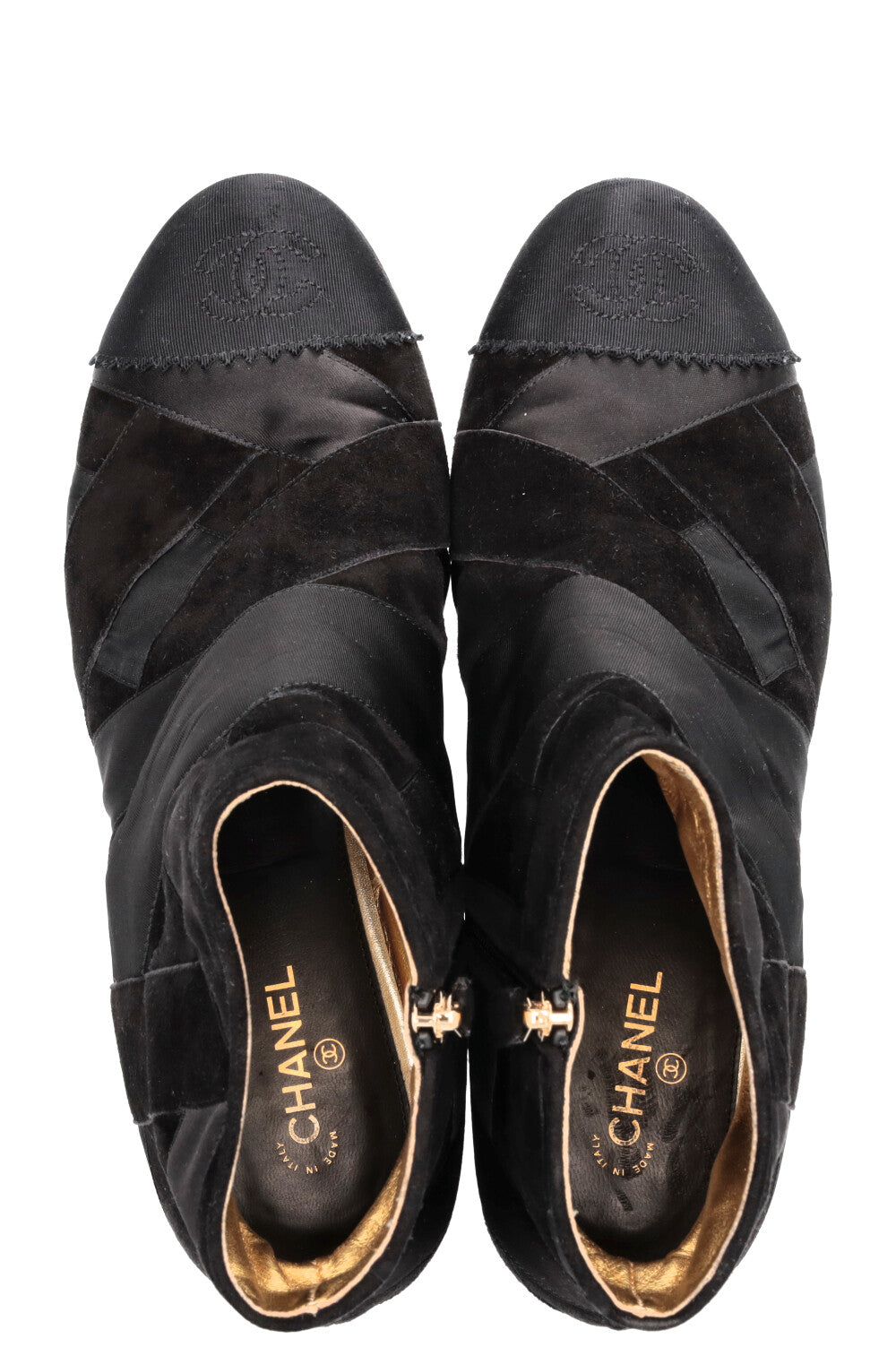 CHANEL CC Grossgrain Ankle Boots Satin Black