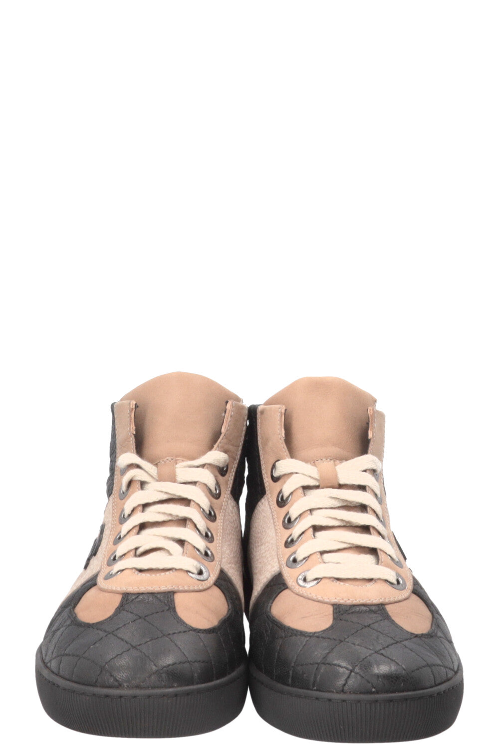 CHANEL CC High Top Sneakers Nubuck Beige Black