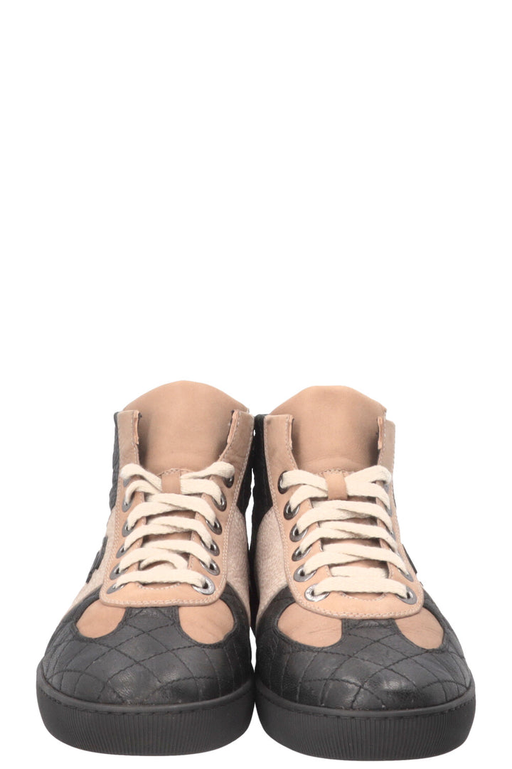 CHANEL CC High Top Sneakers Nubuck Beige Black