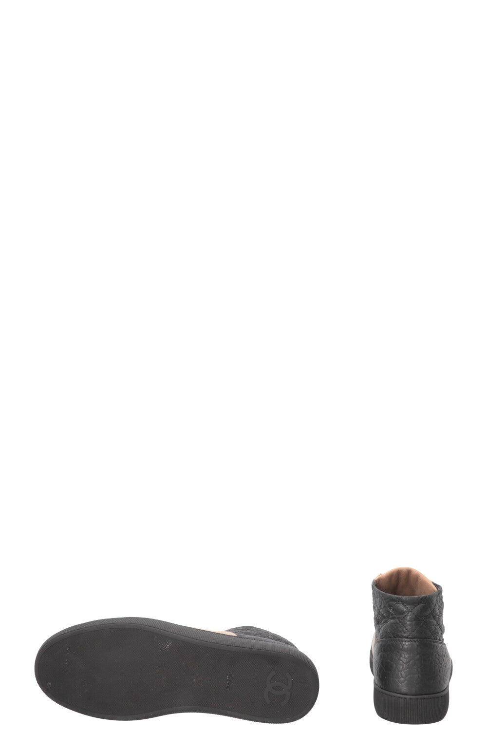 CHANEL CC High Top Sneakers Nubuck Beige Black