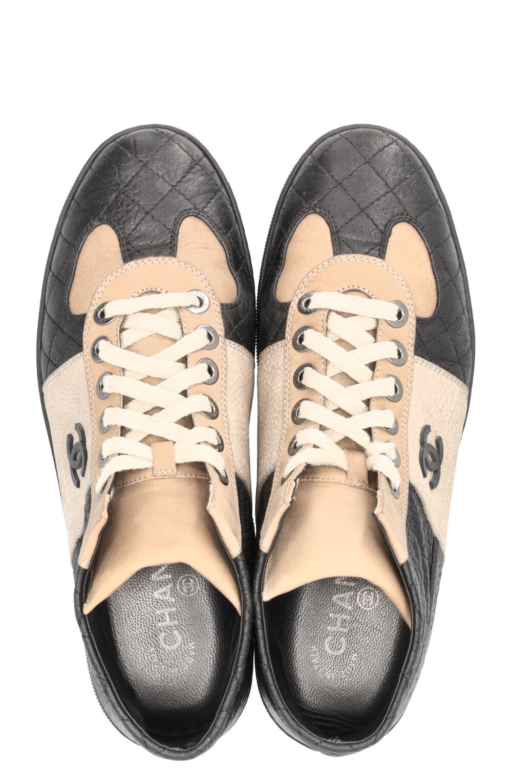 CHANEL CC High Top Sneakers Nubuck Beige Black