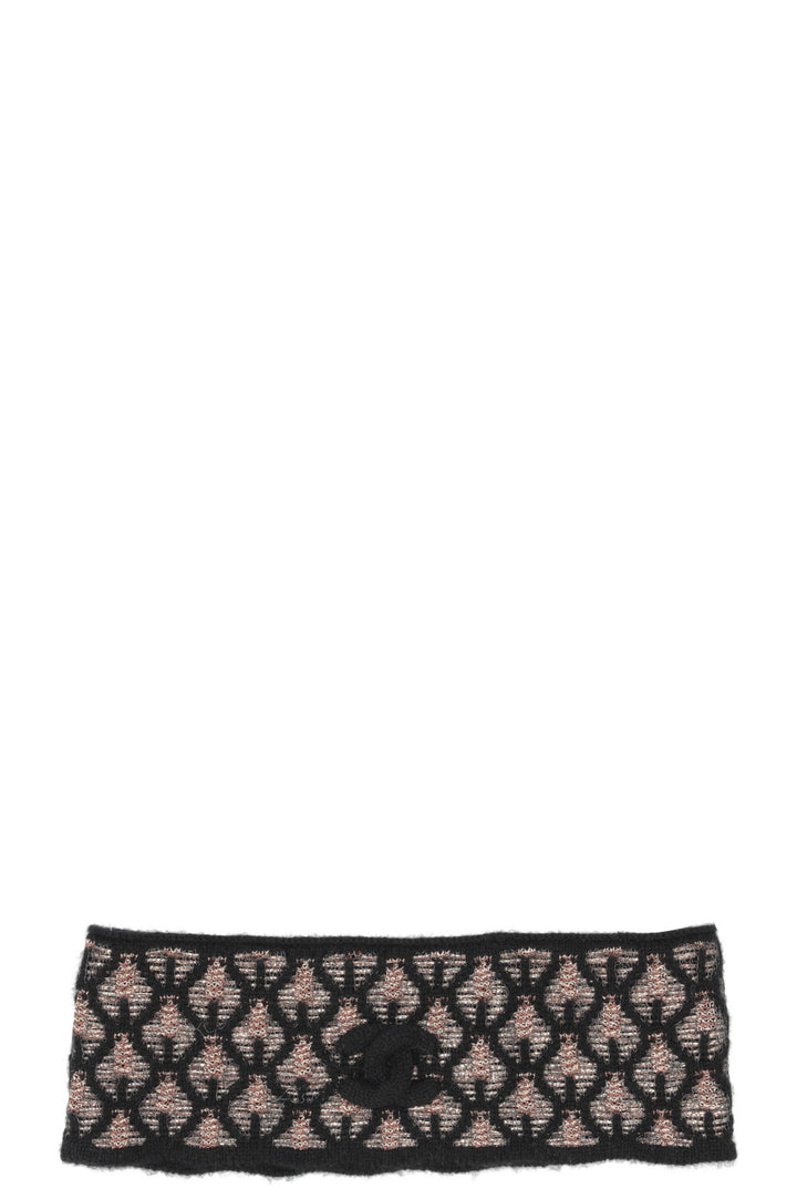 CHANEL Bandeau tricoté CC en cachemire noir