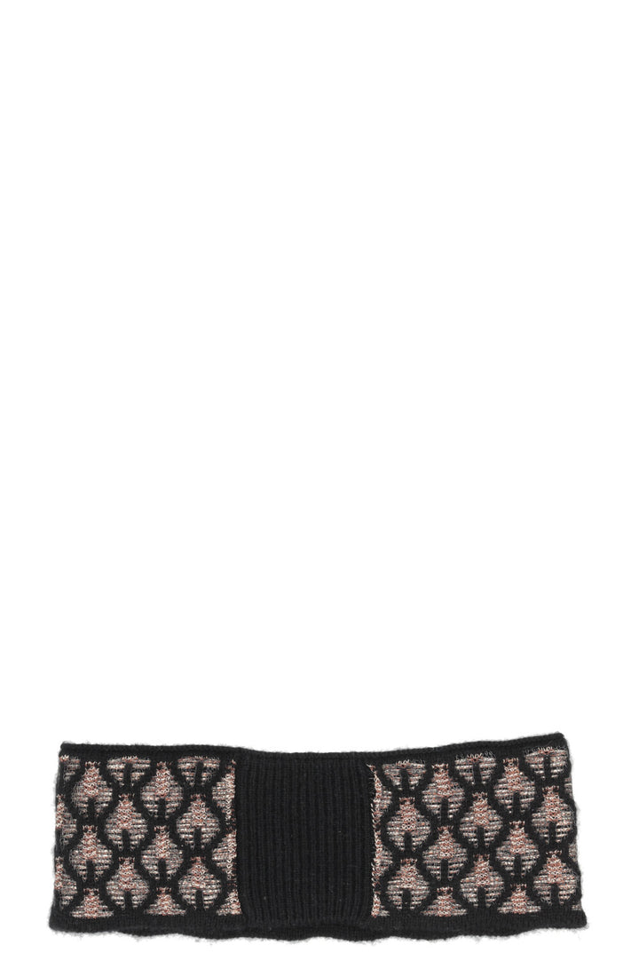 CHANEL Bandeau tricoté CC en cachemire noir