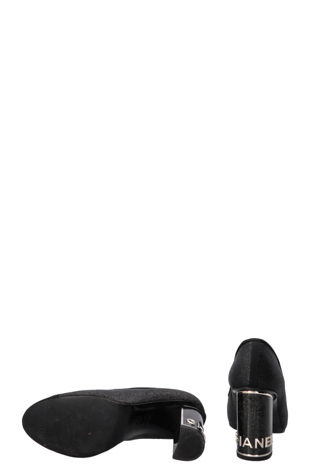 CHANEL CC Logo Glitter Pumps Grosgrain Black