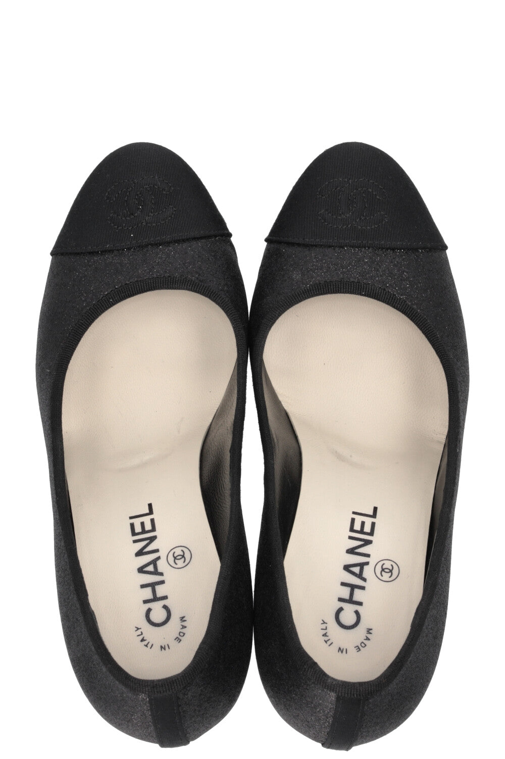 CHANEL CC Logo Glitter Pumps Grosgrain Black