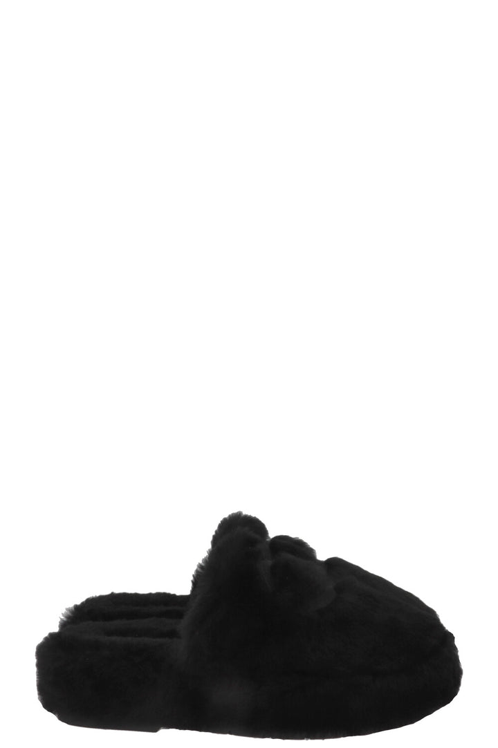 CHANEL CC Mules, Black Shearling