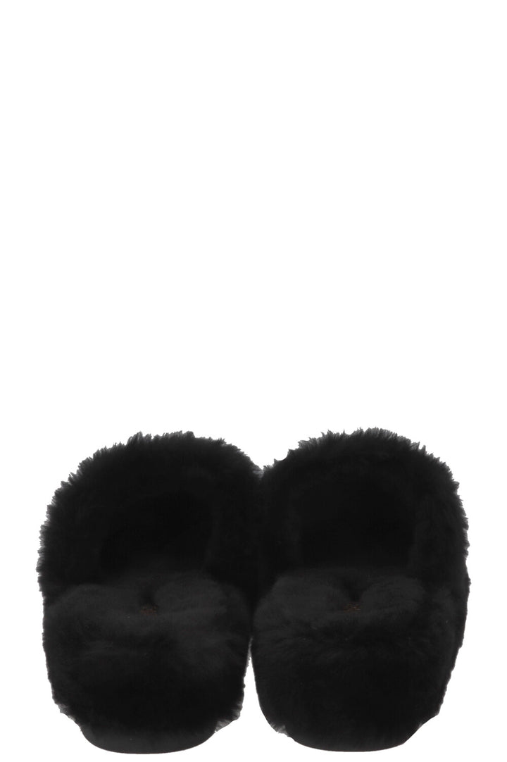 CHANEL CC Mules, Black Shearling