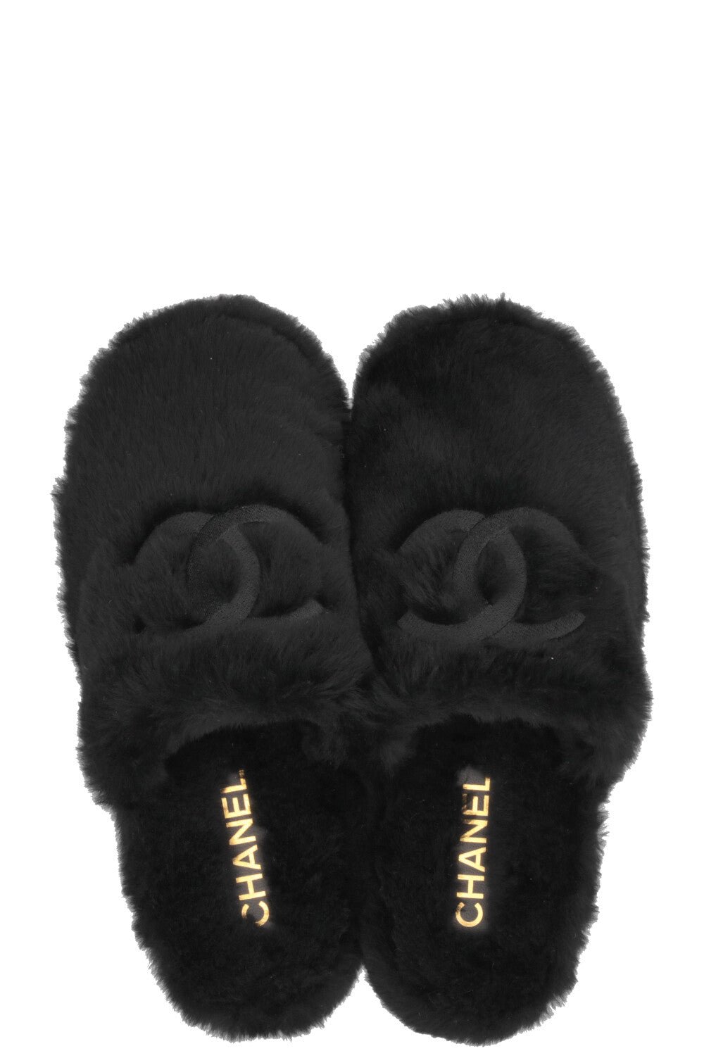 CHANEL CC Mules, Black Shearling