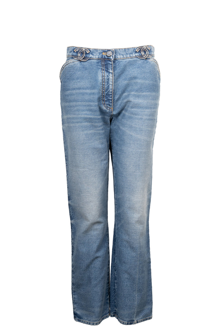 CHANEL CC Pants Denim Blue