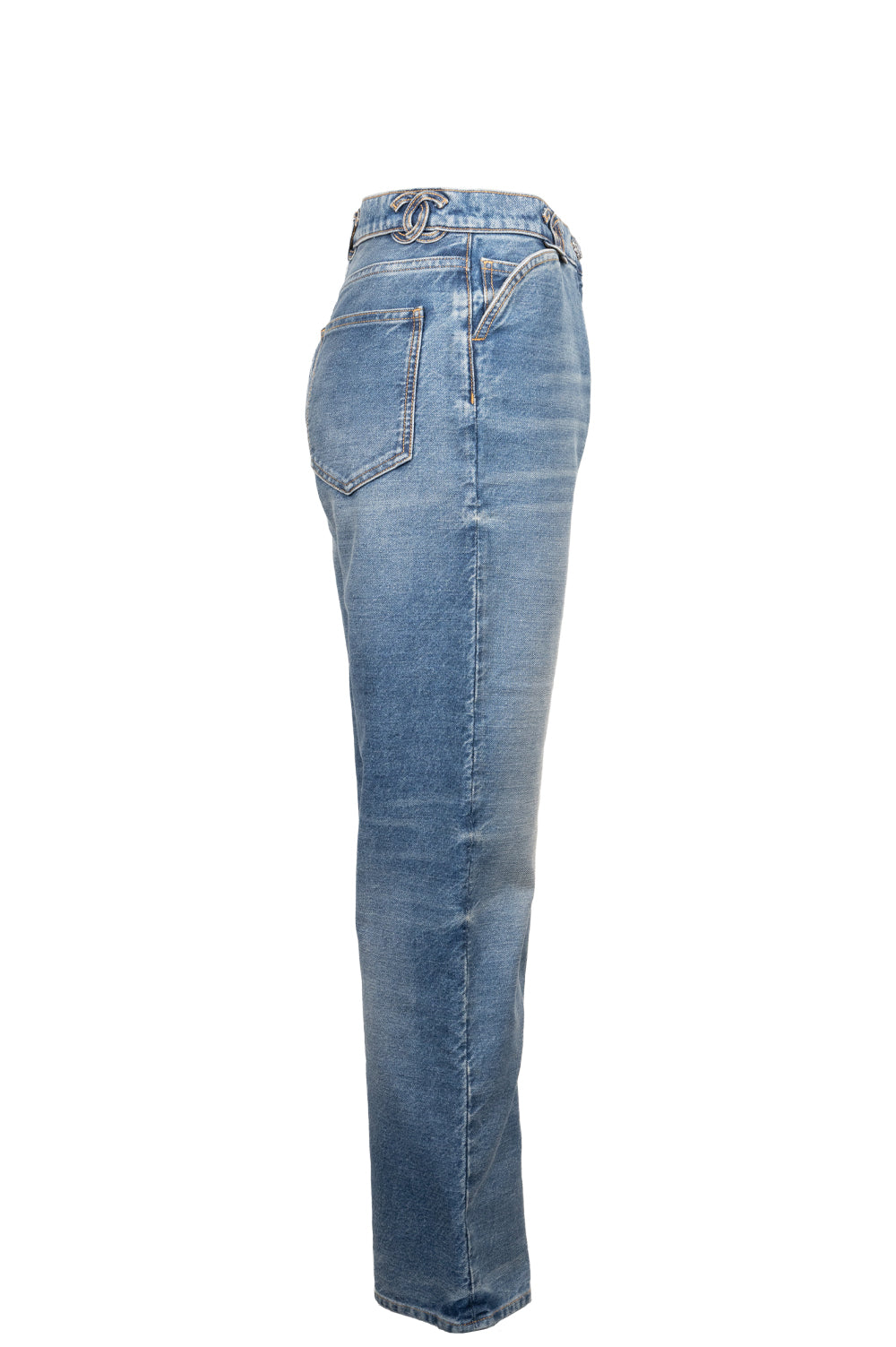 CHANEL CC Pants Denim Blue
