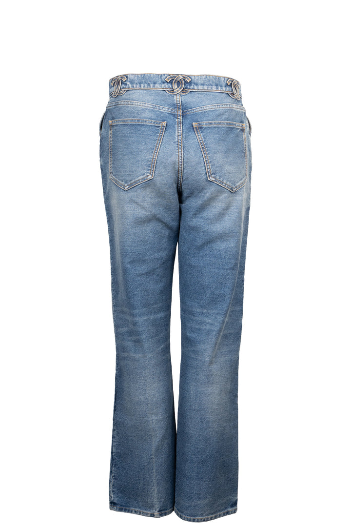 CHANEL CC Pants Denim Blue