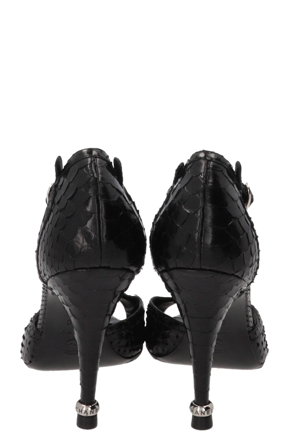Escarpins CHANEL CC à perles en cuir python noir