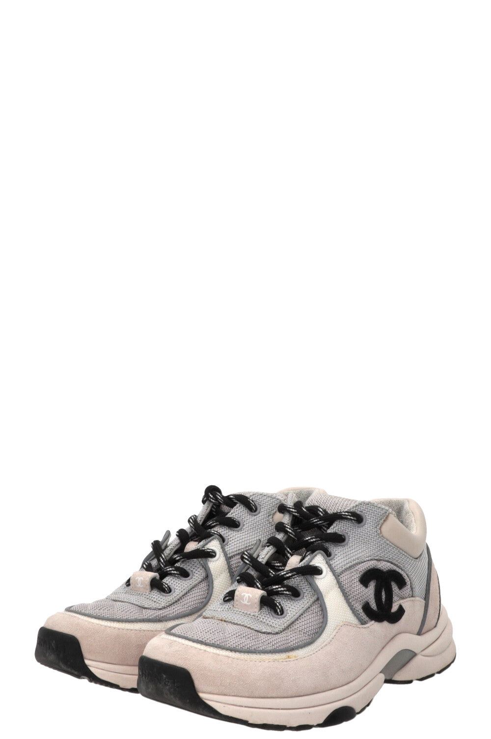 CHANEL CC Reflective Sneakers Suede Grey