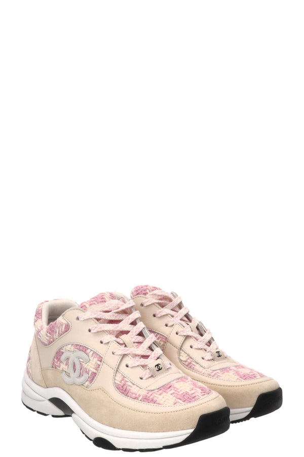 CHANEL CC Sneakers Tweed Pink Beige